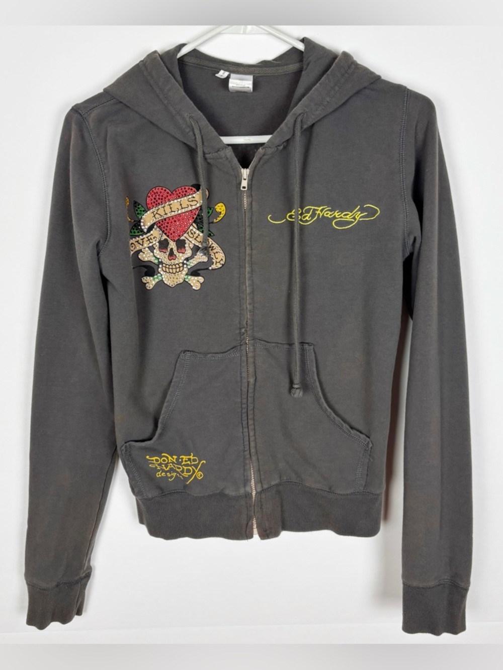 Vintage Ed Hardy Zip Up Hoodie Size Medium Love Kills Slowly Y2K Rhinestone - Picture 13 of 13